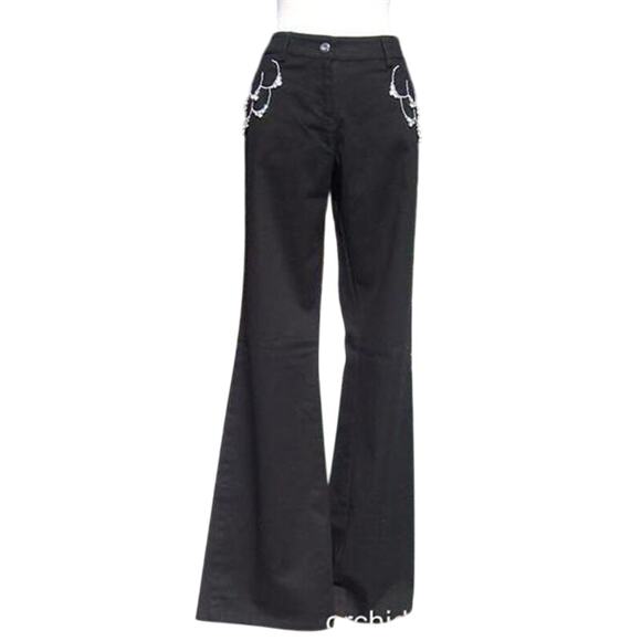 Cache Chunky Rhinestone Pockets Stretch Black Jean Pant Flair Leg New $158 NWT - Picture 2 of 6